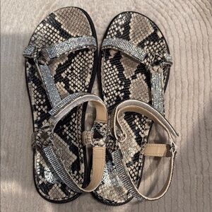 Vince Camuto-Snakeskin Pattern Sandals with Rhinestones